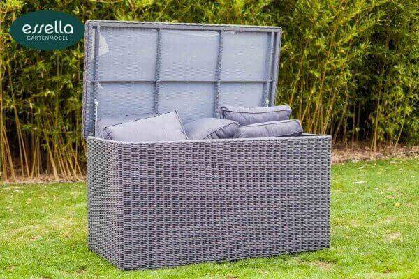 Essella Polyrattan Kissenbox XL : grau-meliert : rundgeflecht-optik : gartenmode.de