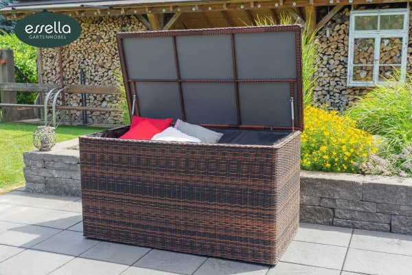 Essella Polyrattan Kissenbox XL : dunkelbraun : rundgeflecht-optik : gartenmode.de